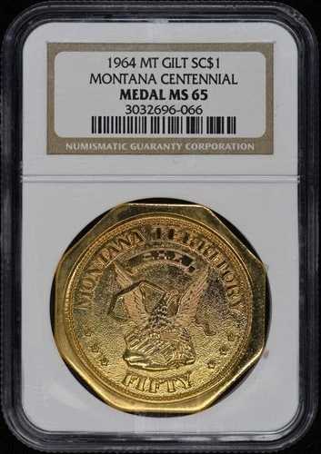1964年 MT GILT SC$1 モンタナ百年記念メダル NGC MS65