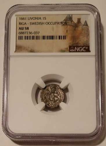 リヴォニア（ラトビア）スウェーデン占領 1661年 ソリダス銀貨 リガ造幣局 AU58 NGC