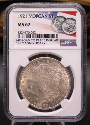 1921年 モルガン銀貨 MS62 NGC ???? 100周年記念ラベル ? フィラデルフィア ??