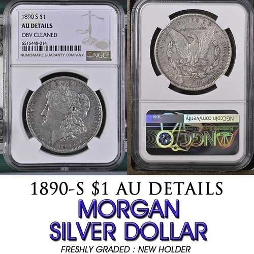 1890年 S モーガン シルバー ドル $1 NGC AU 詳細クリーニング済み 新品鑑定済み 新品ホルダー
