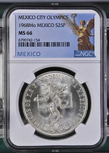1968年 メキシコ 銀貨 25ペソ S25P オリンピック NGC MS66 美しいタイプ1 - 写真の通り