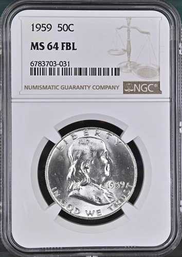 :1959-P 50セント フランクリン ハーフダラー セレクト NGC MS64 FBL フルベルライン ブラストホワイト 38,610円
