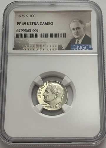 1975 S NGC PF69 ウルトラカメオ プルーフ ルーズベルト ダイム 10セント ポートレートラベル