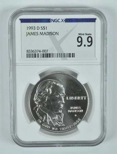 1993-P ジェームズ・マディソン記念銀貨 MS 9.9 NGC X