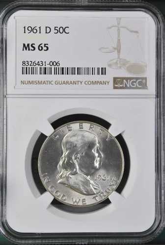 1961年 D フランクリン ハーフダラー 50セント NGC MS65 EB 38,610円