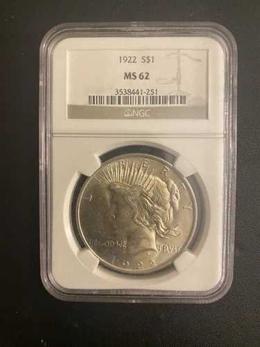 1922-P 1ドル ピース銀貨 NGC MS62