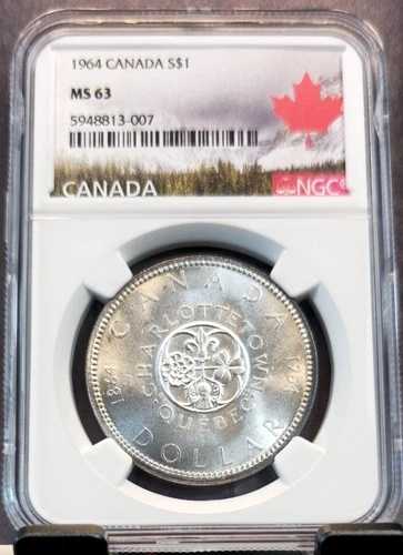 1964年 カナダ 銀貨 1ドル S$1 センテニアル NGC MS 63 新品未使用 ステートストライク