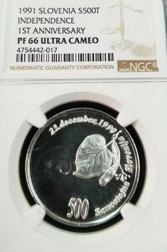 1991 スロベニア シルバー 500 トラリエフ独立記念 NGC PF 66 ウルトラ カメオ