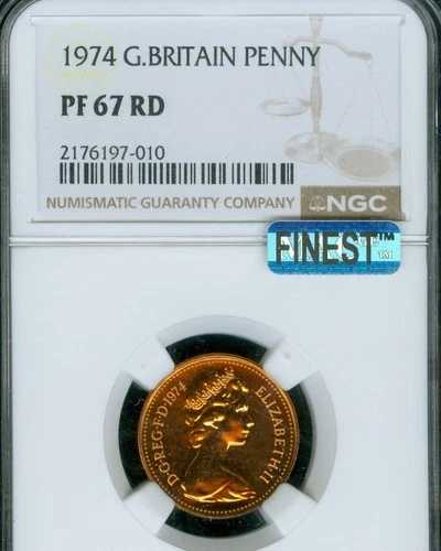 1974年 英国 ペニー NGC PF67 RD MAC 最高級グレード & スポットレス POP-3。