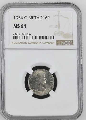 イギリス 6ペンス 1954年 NGC MS 64