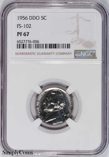 1956年 ジェファーソン ニッケル プルーフ DDO FS-102 NGC PF67 ダブルダイ 表面