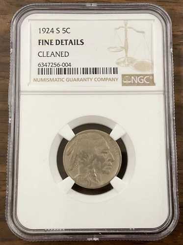 1924-S 5C バッファローニッケル NGC ファインディテール - クリーニング済み