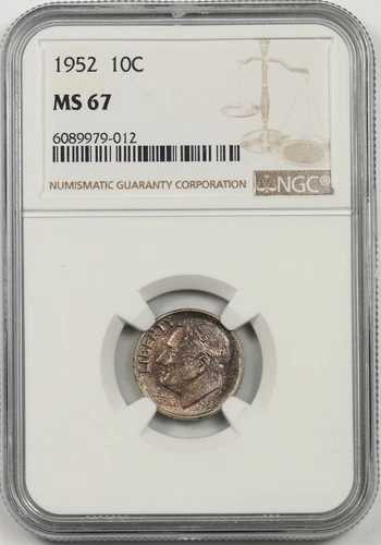 1952年 10C NGC MS 67 (マルチカラートーン) ルーズベルト ダイム