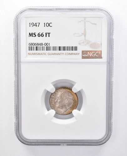 1947年 ルーズベルト ダイム MS66 FT NGC 美しい音色 *7971