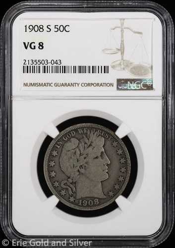 1908-S 50セント バーバー ハーフダラー NGC VG 8