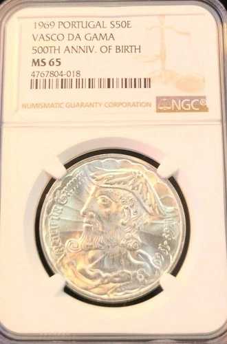 1969 ポルトガル シルバー 50 エスクード バスコ ダ ガマ NGC MS 65 美しい滑らかな宝石 BU 38,610円