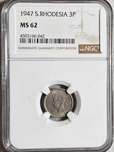 南ローデシア 3ペンス 1947 NGC MS 62