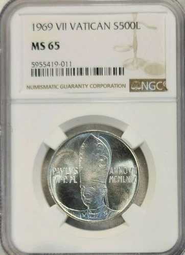 1969年 バチカン銀貨 500リラ パウロ6世 天使 NGC MS 65 GEM BU 素晴らしいコイン 38,610円