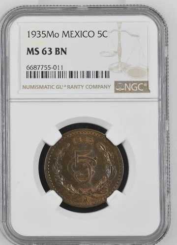 メキシコ 5 センタボス 1935 Mo NGC MS 63 BN