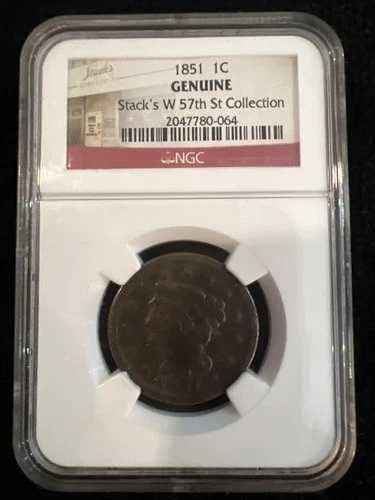 1851年製 ラージセント ブレイデッドヘア 1C - NGC正規品 - Stack's W 57th St.コレクション