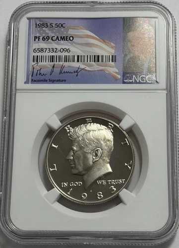 1983 S NGC PF69 カメオクラッドプルーフ ケネディハーフダラー 50セント 署名ラベル ポップ3