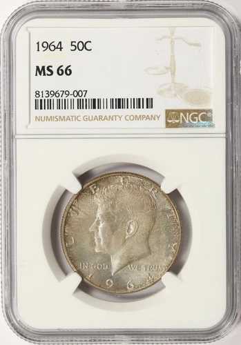 1964年 ケネディ銀貨 ハーフドル 50セント NGC MS66 トーン