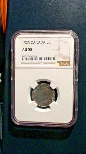 1923 年カナダ ニッケル NGC AU58 より良い日付 5C コイン、すぐに売れるように価格設定されています!
