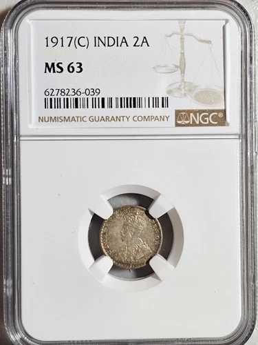 インド 2 アンナ 1917C NGC MS 63