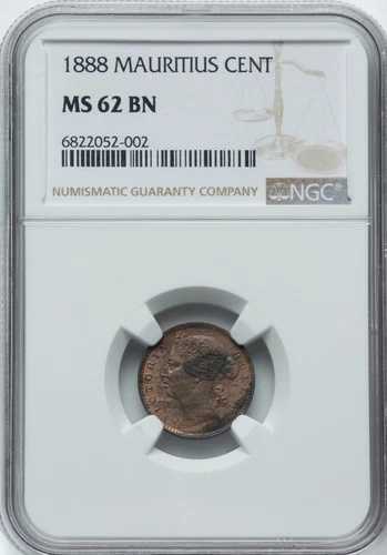 モーリシャス、1セント、1888年 - NGC MS 62 BN (24)、希少