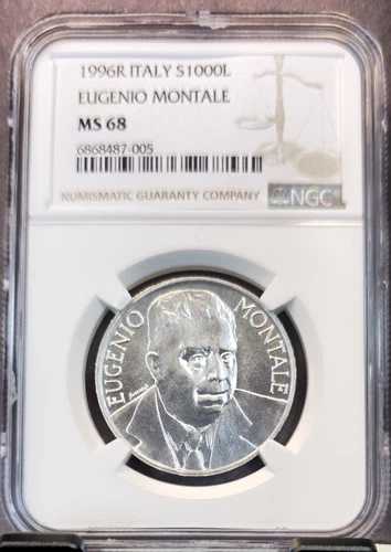 1996年 イタリア 銀貨 1000リラ エウジェニオ・モンターレ NGC MS 68 希少 高品位