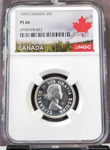 1959年 カナダ シルバー 25セント エリザベス2世 NGC PL 66 希少 ジェムプルーフ