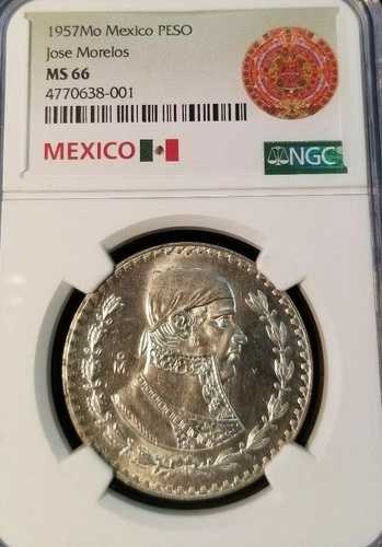 1957年 メキシコ シルバーペソ ホセ・モレロス NGC MS 66 ジェムBU 高品位美品 38,610円