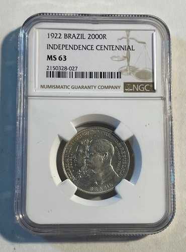 ブラジル - 1922年 銀貨 2000レイス (NGC MS 63)