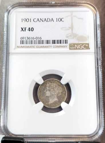 1901年 カナダ シルバー 10セント ヴィクトリア女王 NGC XF 40 希少グレード 38,610円