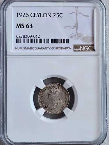 セイロン25セント 1926 NGC MS 63