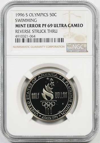 1996-S オリンピック スイミング 50セント NGC ミント エラー PF69 ウルトラカメオ モダン ハーフドル