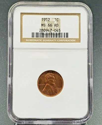 1952年 P 1c リンカーン ウィート セント ペニー コイン NGC MS66 RD ダイ 表面ヘッドにひび割れあり
