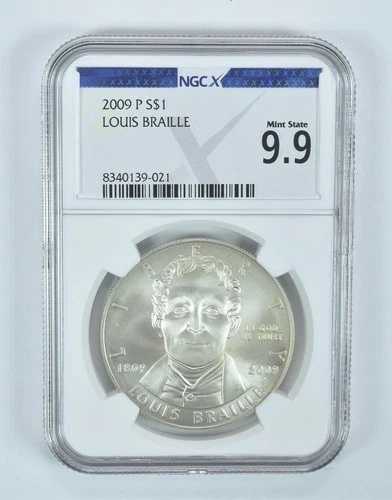 2009-P ルイ・ブライユ記念銀貨 ミントステート 9.9 NGC X NGCX