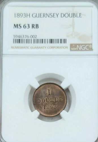 1893年 ガーンジー 1 ダブル NGC MS 63 RB 美しい鮮やかな色の素晴らしいコイン