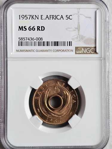 イギリス東アフリカ 5セント 1957KN NGC MS 66 RD