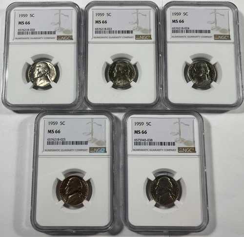 1959 ジェファーソン 5C NGC MS66 5個 (#18064) 新品ホルダー。