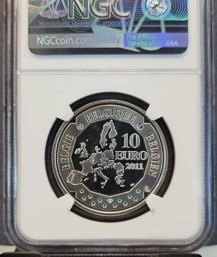 2011年 ベルギー シルバー 10ユーロ S10E 南極発見 NGC PF 69 ウルトラカメオ