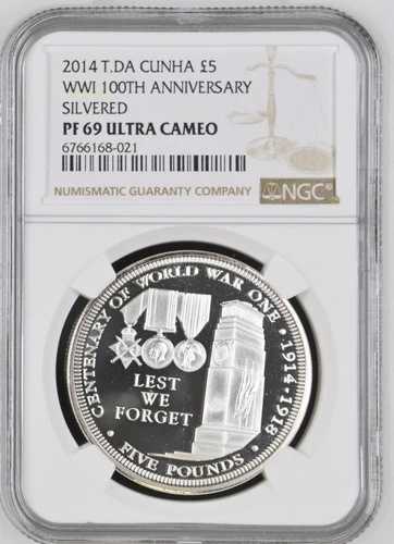 NGC PF69 UC-トリスタン・ダ・クーニャ 2014年 第一次世界大戦100周年記念 5ポンド ほぼ完璧なプルーフ