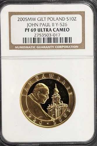2005年 ポーランド 金メッキ S10Z 教皇ヨハネ・パウロ NGC PF-69 ウルトラカメオ 送料無料