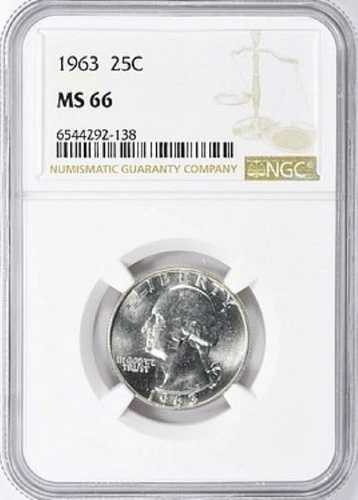 1963年 ワシントン・クォーター銀貨 NGC MS66