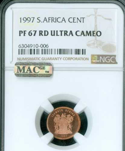 1997年 南アフリカ セント NGC PF67 UCAM RD MAC スポットレス 3,596枚発行 *