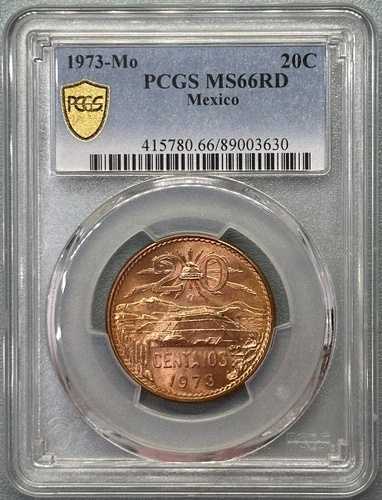 メキシコ 1973-Mo ブロンズ 20センタボ ChBU コイン 3年タイプ 2nd PCGS MS66RD Km#441