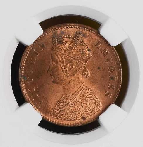 イギリス領インド 1/4 アンナ 1894 (C) NGC グレード MS 63 RB