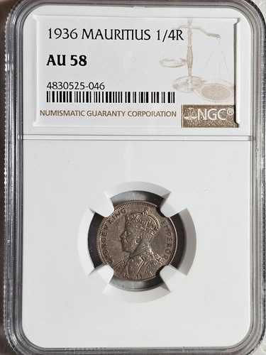 モーリシャス 1/4 ルピー 1936 NGC AU 58