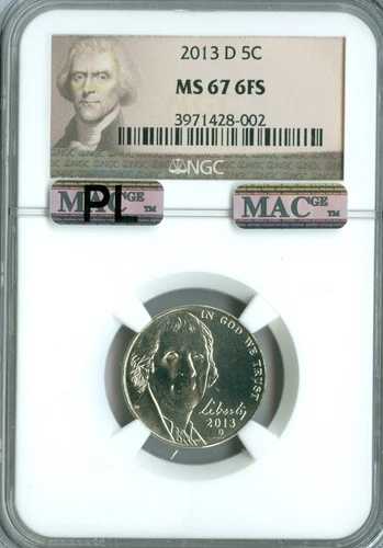 2013 D ジェファーソン ニッケル NGC MS67 FS MAC PL 2ND FINEST グレード。 38,610円